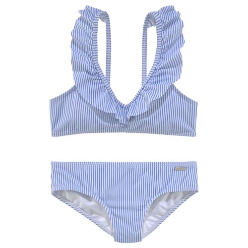 Bustier-Bikini BUFFALO, Kinder, Gr. 146/152, N-Gr, weiß (hellblau, weiß), Polyamid, Bikini-Sets, mit Volants am Ausschnitt