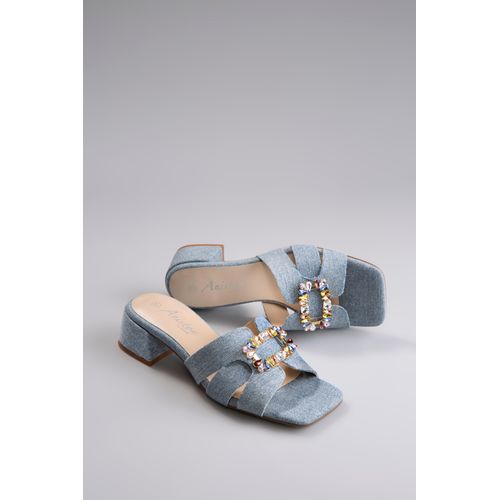 Pantolette ANISTON SHOES, Damen, Gr. 40, blau (light denim), Textil, elegant, Schuhe, Sommerschuh, Festtagsschuh, Blockabsatz - NEUE KOLLEKTION