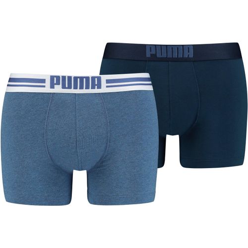 Boxer PUMA, Herren, Gr. M, blau (denim, navy), Jersey, Obermaterial: 95% Baumwolle, 5% Elasthan, unifarben, bedruckt, normal, Unterhosen, mit Logo-Bund