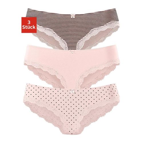 Slip LASCANA, Damen, Gr. 36/38, rosa (rosé, gepunktet, gestreift, uni), Obermaterial: 95% Baumwolle, 5% Elasthan. Spitze: 87% Polyamid, 13% Elasthan, unifarben, gestreift, gepunktet, Unterhosen, aus elastischer Baumwolle mit zarter Spitze