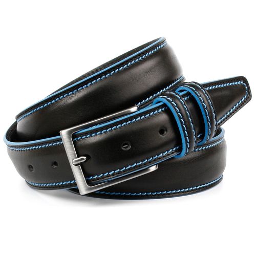 Ledergürtel ANTHONI CROWN, Damen, Gr. 100, schwarz, Leder, unifarben mit Farbeinsatz, casual,modisch, Gürtel, mit Kontrast Stitching in blau