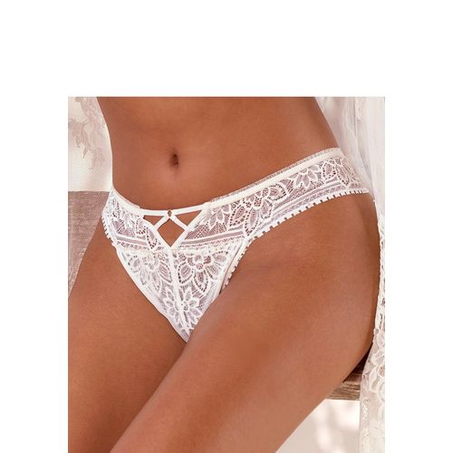 String LASCANA, Damen, Gr. 36/38, beige (creme), Spitze, Obermaterial: 90% Polyamid, 10% Elasthan, Unterhosen, mit edlem Cut-Out aus floraler Jacquardspitze