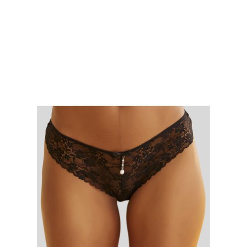 String LASCANA, Damen, Gr. 48/50, schwarz, Microtouch, Obermaterial: 88% Polyamid, 12% Elasthan, figurbetont, Unterhosen, rundherum aus floraler Spitze, Dessous