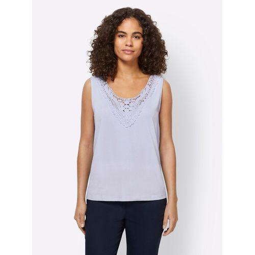Spitzentop HEINE, Damen, Gr. 48, blau (hellblau), 100% Baumwolle, Spitze:100% Baumwolle, unifarben, Rundhals, ohne Ärmel, Tops