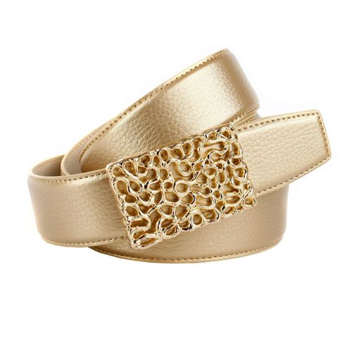 Ledergürtel ANTHONI CROWN, Damen, Gr. 110, gold (goldfarben), Leder, unifarben, Gürtel, mit glänzender, filigraner, goldfarbener Schließe