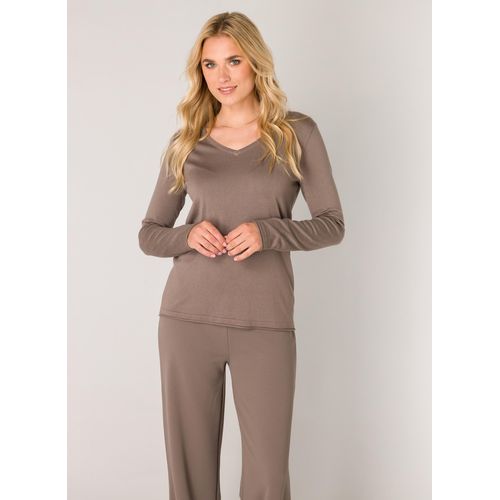 V-Ausschnitt-Pullover BASE LEVEL, Damen, Gr. 38, grau (schwarz taupe), Obermaterial: 80% Viskose, 20% Nylon, casual, regular fit, V-Ausschnitt, Langarm, Pullover, mit V-Ausschnitt