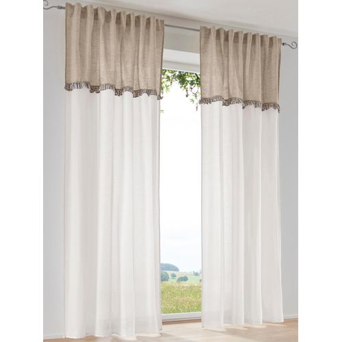Gardine HEINE HOME Gr. 4, weiß (weiß, natur), B:135cm H:245cm, Polyester, Leinen, Gardinen