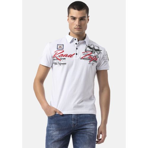 Poloshirt CIPO & BAXX, Herren, Gr. M, weiß, Jersey, Obermaterial: 95% Baumwolle, 5% Elasthan, bedruckt, casual, regular fit normal, Kurzarm, Shirts