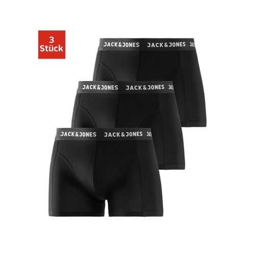 Boxer JACK & JONES, Herren, Gr. L, schwarz, Jersey, Obermaterial: 95% Baumwolle, 5% Elasthan, unifarben mit Farbeinsatz, Unterhosen, mit Logowebbund