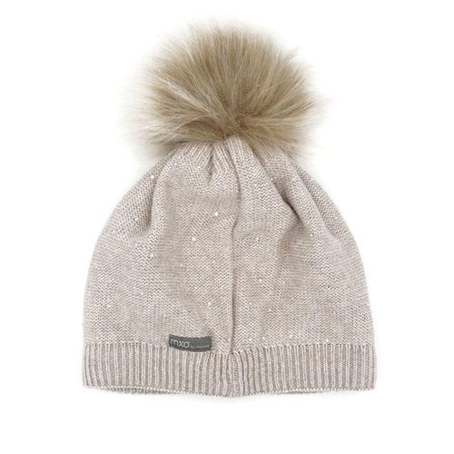 Bommelmütze MAXIMO, Baby, Gr. 55, braun, Feinstrick, Materialmix, unifarben, Casual, Mützen, mit Glitzersteinen für Mädchen