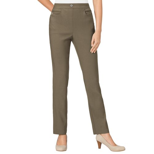 Stretch-Hose CLASSIC BASICS, Damen, Gr. 24, Kurzgrößen, grün (khaki), 72% Viskose, 25% Polyamid, 3% Elasthan, unifarben, lang, Hosen