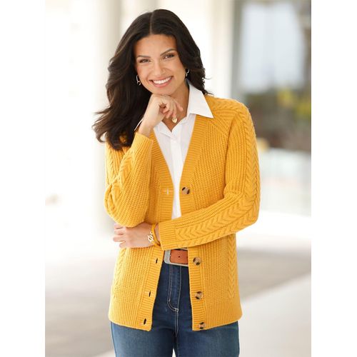 Strickjacke CLASSIC BASICS, Damen, Gr. 44, gelb (ocker), 100% Polyacryl, unifarben, Strickjacken