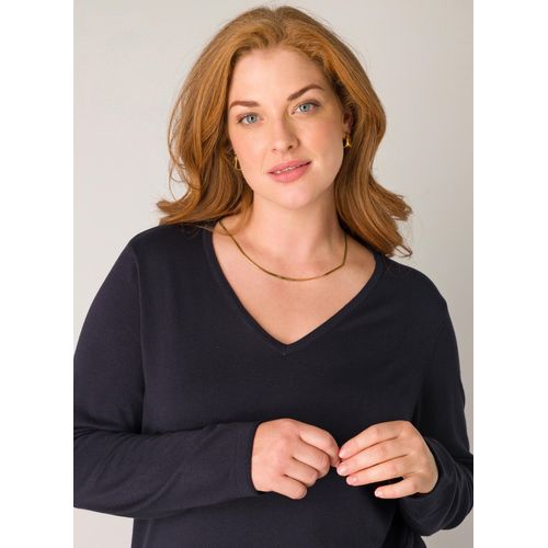 V-Ausschnitt-Pullover BASE LEVEL CURVY, Damen, Gr. 48, blau (dunkelblau), Obermaterial: 80% Viskose, 20% Nylon, casual, regular fit, V-Ausschnitt, Langarm, Pullover, mit V-Ausschnitt