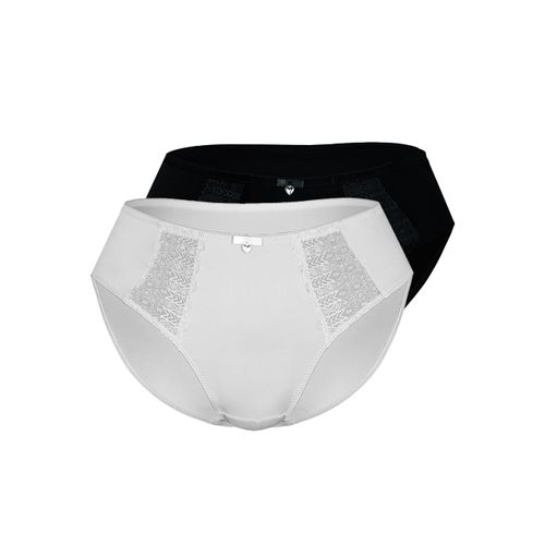 Slip SASSA, Damen, Gr. 42, schwarz-weiß (weiß, schwarz), Obermaterial: 90% Polyamid, 10% Elasthan, unifarben, normal, Unterhosen, mit Spitzeneinsatz
