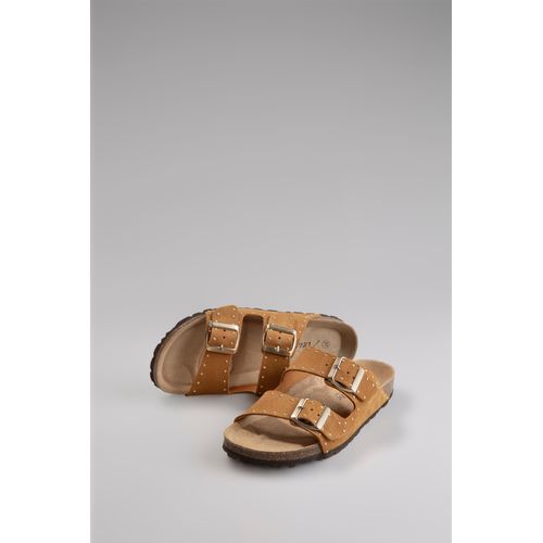 Pantolette ANISTON SHOES, Damen, Gr. 42, braun (hellbraun), Veloursleder, casual, Schuhe, Sommerschuh, Strandschuh, Nieten - NEUE KOLLEKTION
