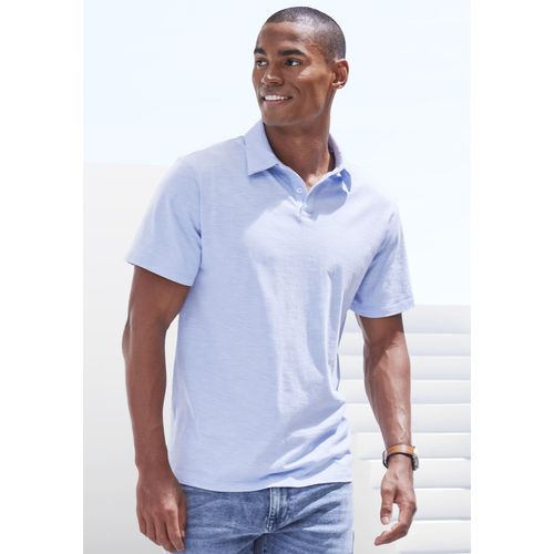 Poloshirt JOHN DEVIN, Herren, Gr. M (48/50), blau (hellblau), Jersey, Slub, Obermaterial: 100% Baumwolle, meliert, casual, bequem normal, Rundhals, Kurzarm abgesteppte Kante, Shirts, aus besonderer slub-yarn Qualität