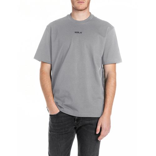 Oversize-Shirt REPLAY, Herren, Gr. XXXL, grau (lead grau), Jersey, Obermaterial: 100% Baumwolle, unifarben, casual, oversize, Rundhals, Kurzarm, Shirts