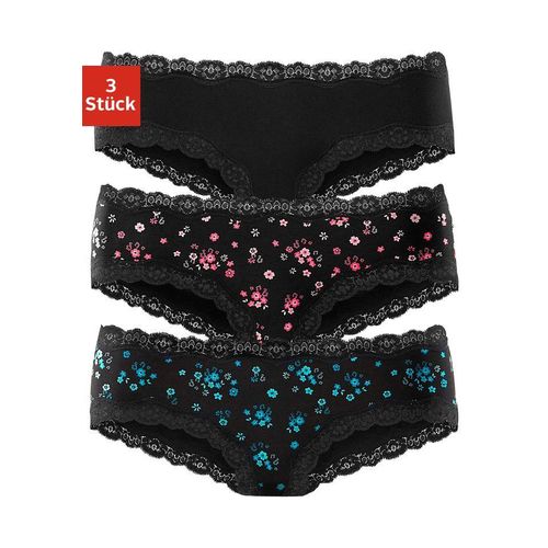 Panty BUFFALO, Damen, Gr. 40/42, bunt (koralle, geblümt, petrol, geblümt, schwarz, uni), Jersey, Obermaterial: 95% Baumwolle, 5% Elasthan. Spitze: 90% Polyamid, 10% Elasthan, geblümt, unifarben, körpernah, Unterhosen, aus elastischer Baumwolle mit floraler Spitze