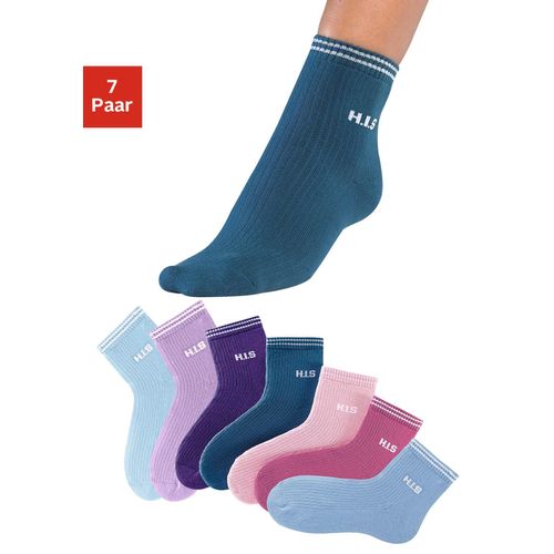 Kurzsocken H.I.S, Damen, Gr. 39-42, bunt (hellblau, rosa, petrol, lila, blau, helllila, beere), Polyamid, Baumwolle, geringelt, uni, Socken, mit Vollfrottee