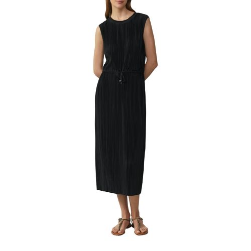 Abendkleid S.OLIVER, Damen, Gr. 44, N-Gr, schwarz, Obermaterial: 100% Polyester, Strukturmuster, casual, regular fit, Rundhals, ohne Ärmel, Kleider, mit Plisseefalten