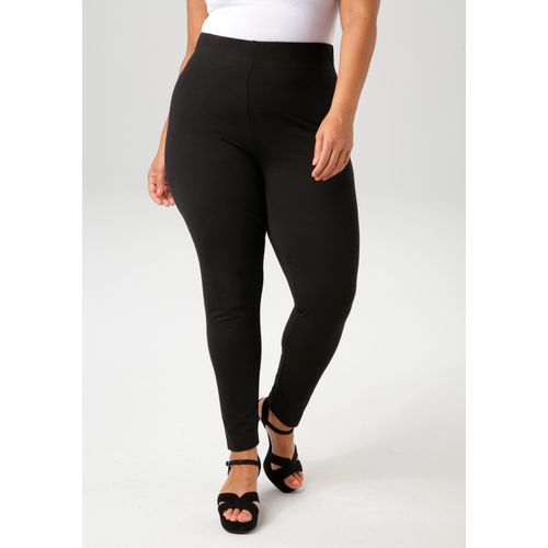 Leggings ANISTON PLUS, Damen, Gr. 52/54, N-Gr, schwarz, Single Jersey, Obermaterial: 95% Baumwolle, 5% Elasthan, unifarben, sehr figurbetont knöchelfrei, Hosen, aus elastischer Single Jersey-Qualität