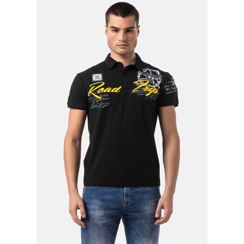 Poloshirt CIPO & BAXX, Herren, Gr. S, schwarz, Jersey, Obermaterial: 95% Baumwolle, 5% Elasthan, bedruckt, casual, regular fit normal, Kurzarm, Shirts