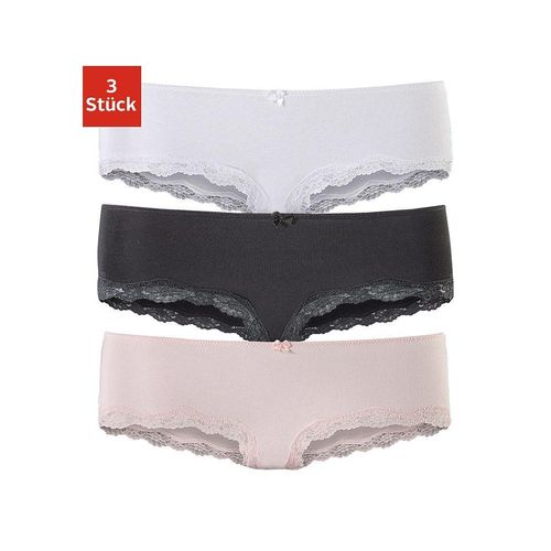 Panty LASCANA, Damen, Gr. 32/34, bunt (rosa, weiß, schwarz), Jersey, Obermaterial: 95% Baumwolle, 5% Elasthan. Spitze: 87% Polyamid, 13% Elasthan, unifarben, körpernah, Unterhosen, aus elastischer Baumwolle mit zarter Spitze