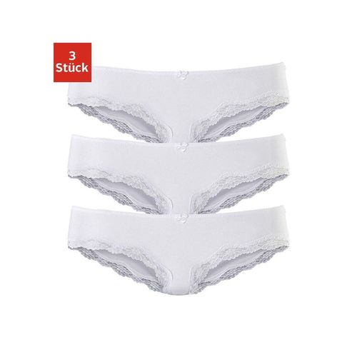 Slip LASCANA, Damen, Gr. 32/34, weiß, Obermaterial: 95% Baumwolle, 5% Elasthan. Spitze: 87% Polyamid, 13% Elasthan, unifarben, körpernah, Unterhosen, aus elastischer Baumwolle mit zarter Spitze