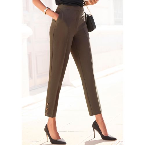 Anzughose LASCANA, Damen, Gr. 40, N-Gr, grün (khaki), Twill, Obermaterial: 75% Polyester, 20% Viskose, 5% Elasthan, unifarben, modisch, figurbetont knöchellang, Hosen, mit Knöpfen am Beinsaum, figurbetont, Anzughose, Business-Look