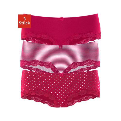Panty LASCANA, Damen, Gr. 36/38, rot (rot, gestreift, uni, gepunktet), Jersey, Obermaterial: 95% Baumwolle, 5% Elasthan. Spitze: 87% Polyamid, 13% Elasthan, unifarben, gestreift, gepunktet, körpernah, Unterhosen, aus elastischer Baumwolle mit zarter Spitze