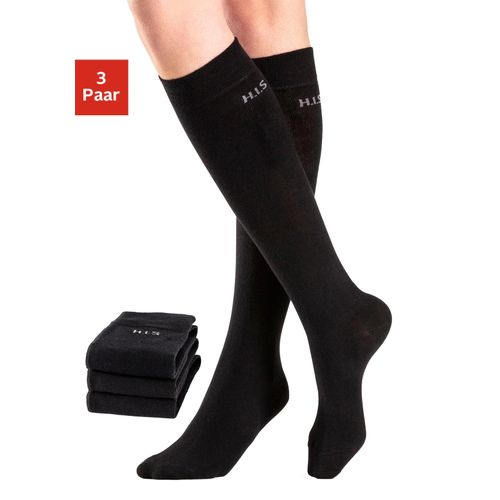 Kniestrümpfe H.I.S, Damen, Gr. 39-42, schwarz, Polyamid, Baumwolle, Elasthan (LYCRA), unifarben, elastisch, Socken, ohne einschneidendes Bündchen