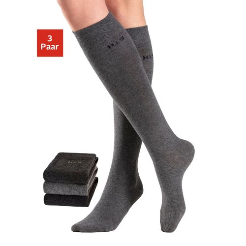 Kniestrümpfe H.I.S, Damen, Gr. 35-38, grau (anthrazit, grau), Polyamid, Baumwolle, Elasthan (LYCRA), unifarben, elastisch, Socken, ohne einschneidendes Bündchen
