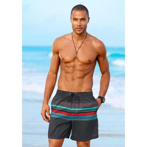 Badeshorts BENCH., Herren, Gr. S (46/48), N-Gr, schwarz (schwarz, rot), Microfaser, Polyester, gestreift, Badehosen, mit kontrastfarbenen Streifen