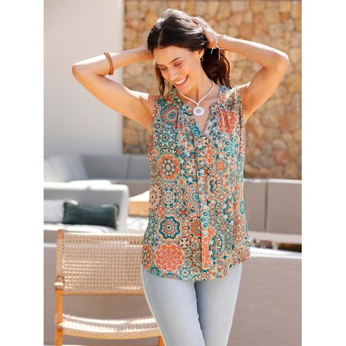 Blusentop INSPIRATIONEN, Damen, Gr. 42, bunt (apricot, salbei, bedruckt), 100% Viskose, gemustert, mehrfarbig, Rundhals, ohne Ärmel, Blusen