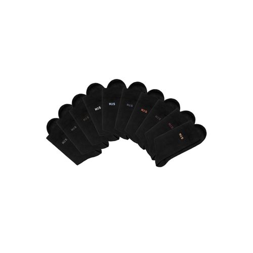 Socken H.I.S, Herren, Gr. 43-46, schwarz (10x schwarz), Baumwollmischung, unifarben, elastisch, Socken Multipacks, mit farbigem Innenbund