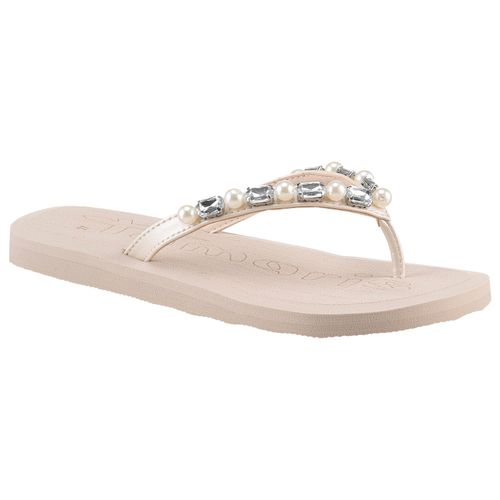 Zehentrenner TAMARIS, Damen, Gr. 36, beige (creme), Lederimitat, modisch, Schuhe, Sommerschuh, Dianette mit Schmucksteinen und Zierperlen bestückt