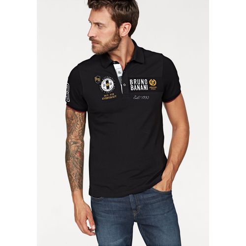 Poloshirt BRUNO BANANI, Herren, Gr. M (48/50), schwarz, Piquu00e9, Obermaterial: 95% Baumwolle, 5% Elasthan, bestickt, casual, körpernah, Rundhals, Kurzarm Bündchen, Shirts, Kurzarm, körpernahe Passform, unifarben, Polokragen