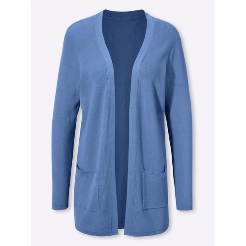 Strickjacke CLASSIC BASICS, Damen, Gr. 42, blau (mittelblau), 80% Viskose, 20% Polyamid, unifarben, Strickjacken