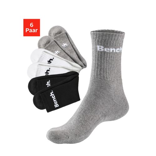 Tennissocken BENCH., Damen, Gr. 43-46, schwarz-weiß (2x schwarz, 2x weiß, 2x grau, meliert), Baumwollmischung, unifarben, elastisch, Socken, mit Fuß Polsterung