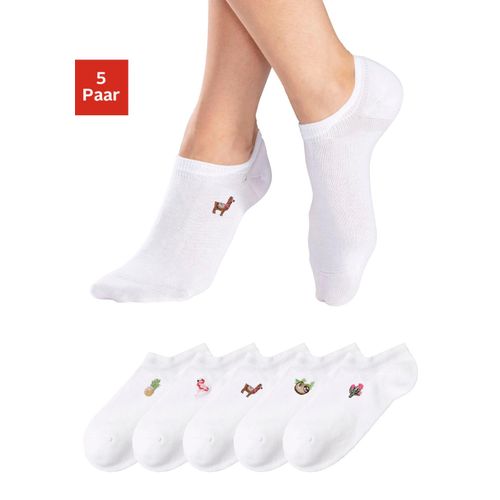 Sneakersocken H.I.S, Damen, Gr. 39-42, weiß (5x weiß), Baumwollmischung, unifarben, mit Stickerei, elastisch, Socken, mit Motivstickerei, Topseller