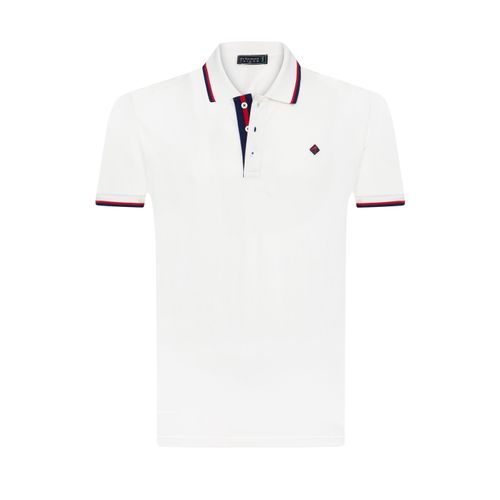 Poloshirt SIR RAYMOND TAILOR, Herren, Gr. XL, weiß (weiß, blau, rot), 100% Baumwolle, unifarben, ohne Ausschnitt, Kurzarm, Shirts, mit klassischem Kragen und kurzer Knopfleiste