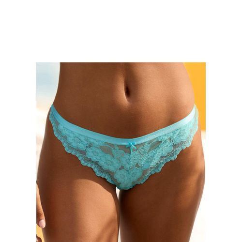 String LASCANA, Damen, Gr. 40/42, blau (türkis), Spitze, Obermaterial: 85% Polyamid, 10% Elasthan, 5% Polyester, Unterhosen, aus zarter, elastischer Jacquardspitze