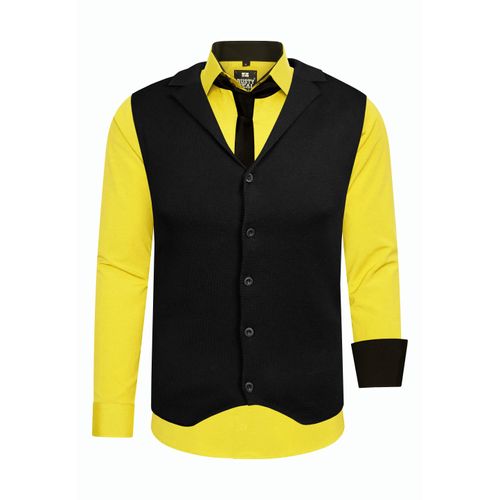 Langarmhemd RUSTY NEAL, Herren, Gr. XL, EURO-Größen, gelb, 60% Baumwolle, 37% Polyester, 3% Elasthan, mehrfarbig, ohne Ausschnitt, Hemden, bestehend