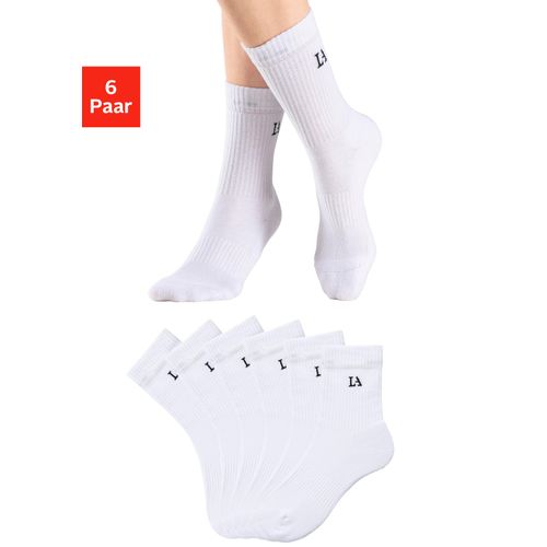 Tennissocken LASCANA ACTIVE, Damen, Gr. 35/38, weiß (6x weiß), Baumwollmischung, unifarben, Socken, mit Frotteé
