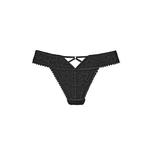 String LASCANA, Damen, Gr. 44/46, schwarz, Spitze, Obermaterial: 90% Polyamid, 10% Elasthan, Unterhosen, mit edlem Cut-Out aus floraler Jacquardspitze