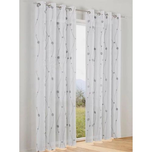Gardine HEINE HOME Gr. 4, grau (weiß, grau), B:140cm H:245cm, Polyester, Gardinen