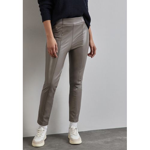 Lederhose STREET ONE, Damen, Gr. 38, Länge 28, braun (cedar braun), Stoff, 94% Polyester, 6% Elasthan, unifarben, casual, skinny fit lang, Hosen, High Waist