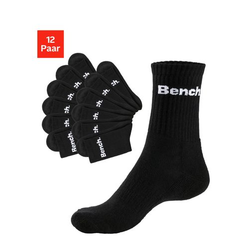 Tennissocken BENCH., Damen, Gr. 47-48, schwarz (12x schwarz), Baumwollmischung, unifarben, elastisch, Socken, mit Fuß Polsterung
