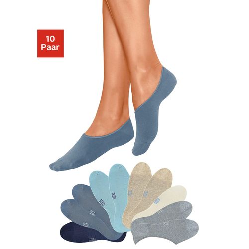 Füßlinge H.I.S, Damen, Gr. 43-46, blau (2x jeans, 1x ecru, 2x beige, 2x hellblau, 2x marine, 1x dunkelblau), Polyamid, Baumwolle, Elasthan, meliert, elastisch, Socken, weit ausgeschnitten