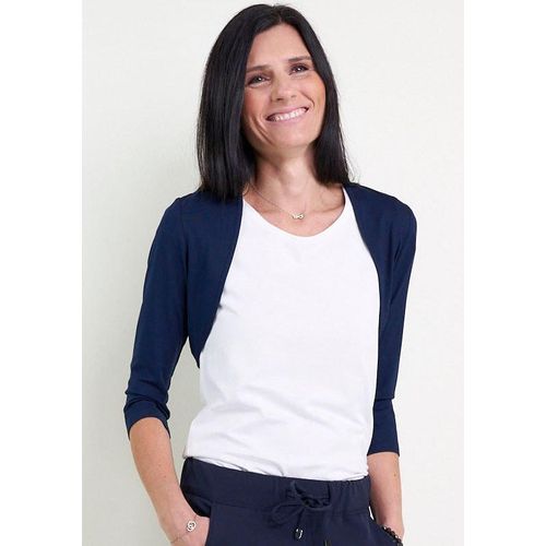 Shirtjacke SEIDEL MODEN, Damen, Gr. 52, schwarz, Jersey, Obermaterial: 95% Viskose, 5% Elasthan, kontrastfarbene Details, casual, figurbetont normal, Rundhals, 3/4-Ärmel eingesetzt abgesteppt, Shirts, mit 3/4 Ärmeln, MADE IN GERMANY